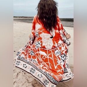 Bohemian Kimono Tropical Print Cardigan Swimsuit Coverup
